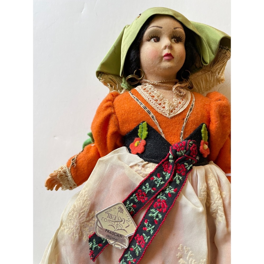 Vintage Doll MAGIS ROMA FELT & CLOTH DOLL 11” TALL with TAG. Italy Frascati